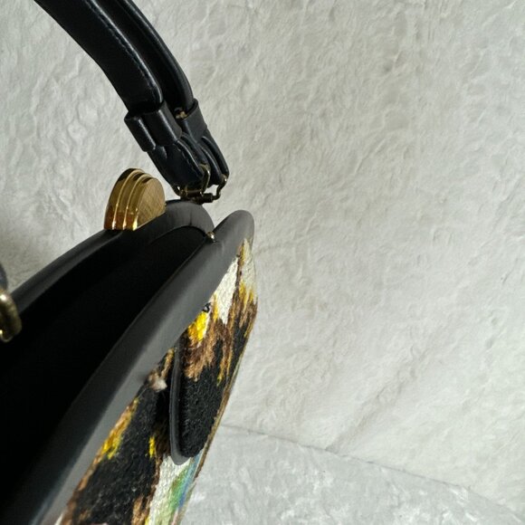 Vintage Garay Made In USA Carpet Satchel Handbag Dual Handles & Brass Accents - Picture 10 of 12